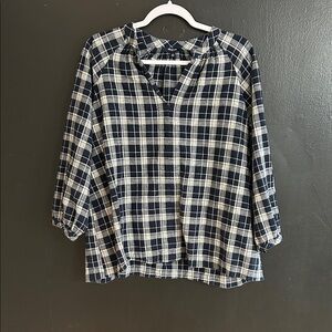 Madewell Navy Plaid Women's Blouse Size L